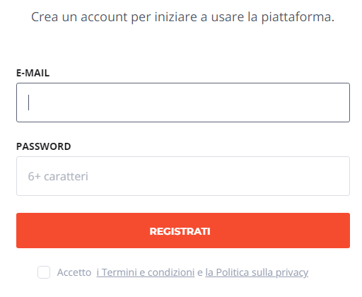 inserire email e password iq option